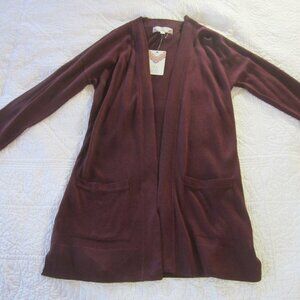 Pink Rose Sweater S Red Cardigan Long Sleeve Open Front Lattice Side